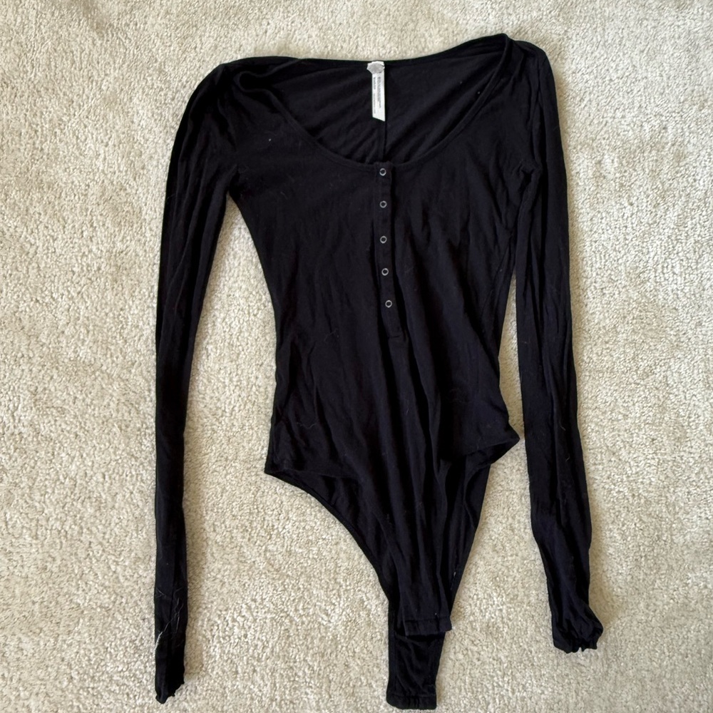 Free People Black Long Sleeve Bodysuit